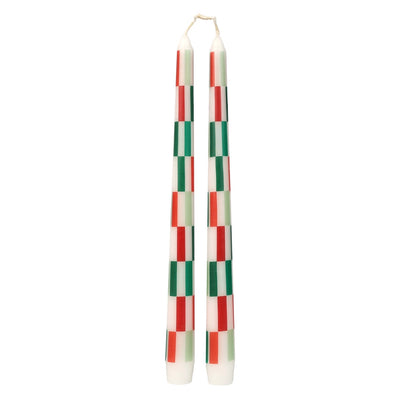 Red & Green Check Taper Dinner Candles- 2 pack