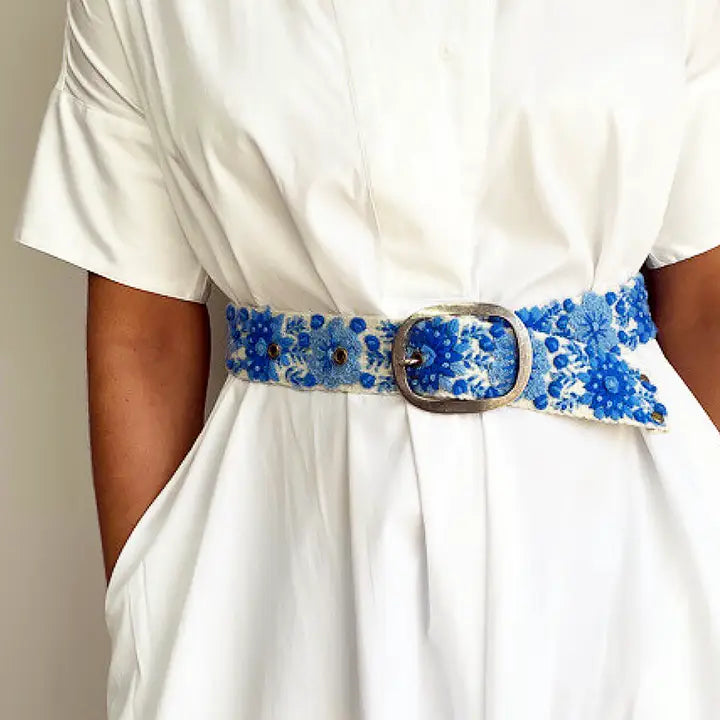 Forget-Me-Not Embroidered Wool Belt