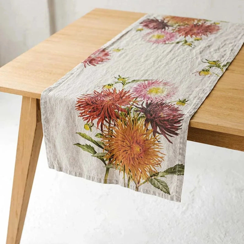 Linen Table Runner with Country Flowers