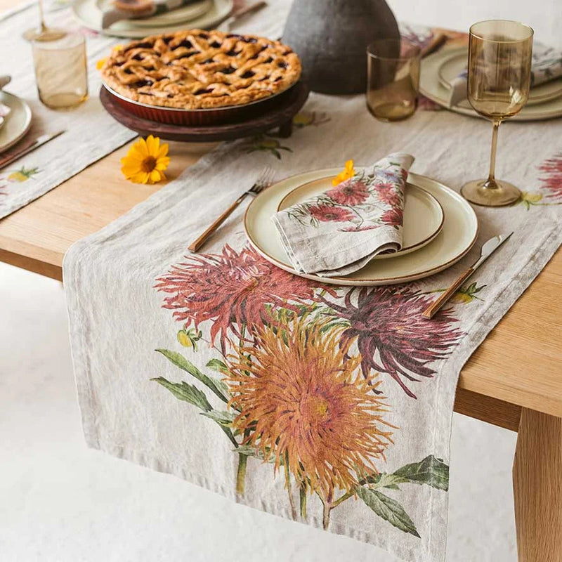 Linen Table Runner with Country Flowers