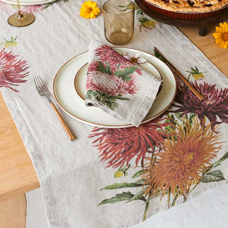 Linen Table Runner with Country Flowers