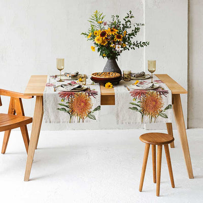 Linen Table Runner with Country Flowers