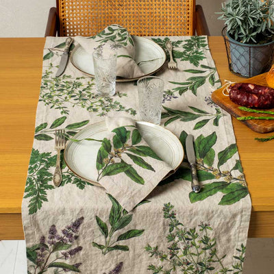 Linen Table Runner with Fine Herbs