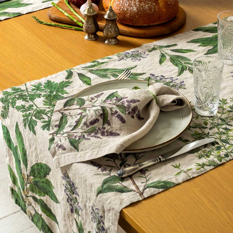 Linen Table Runner with Fine Herbs