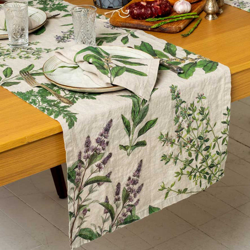 Linen Table Runner with Fine Herbs