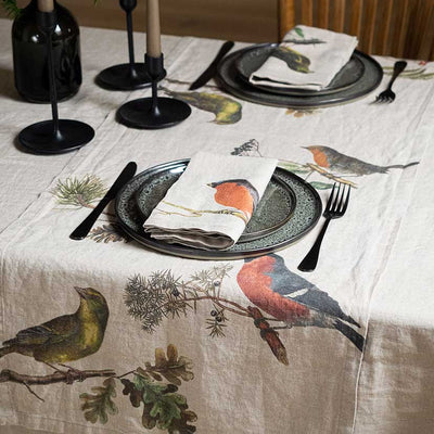 Linen Table Runner with Small Birds