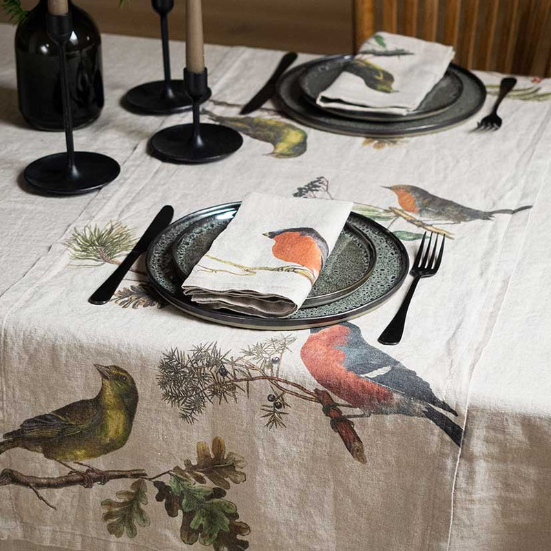 Linen Table Runner with Small Birds
