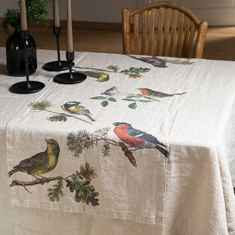 Linen Table Runner with Small Birds