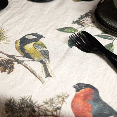 Linen Table Runner with Small Birds