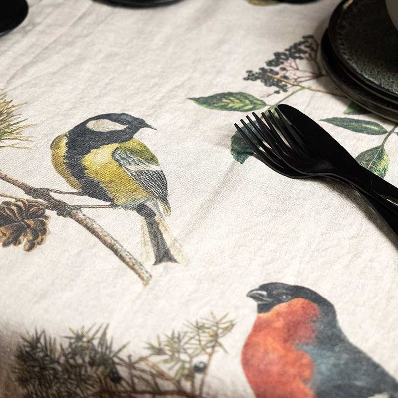 Linen Table Runner with Small Birds