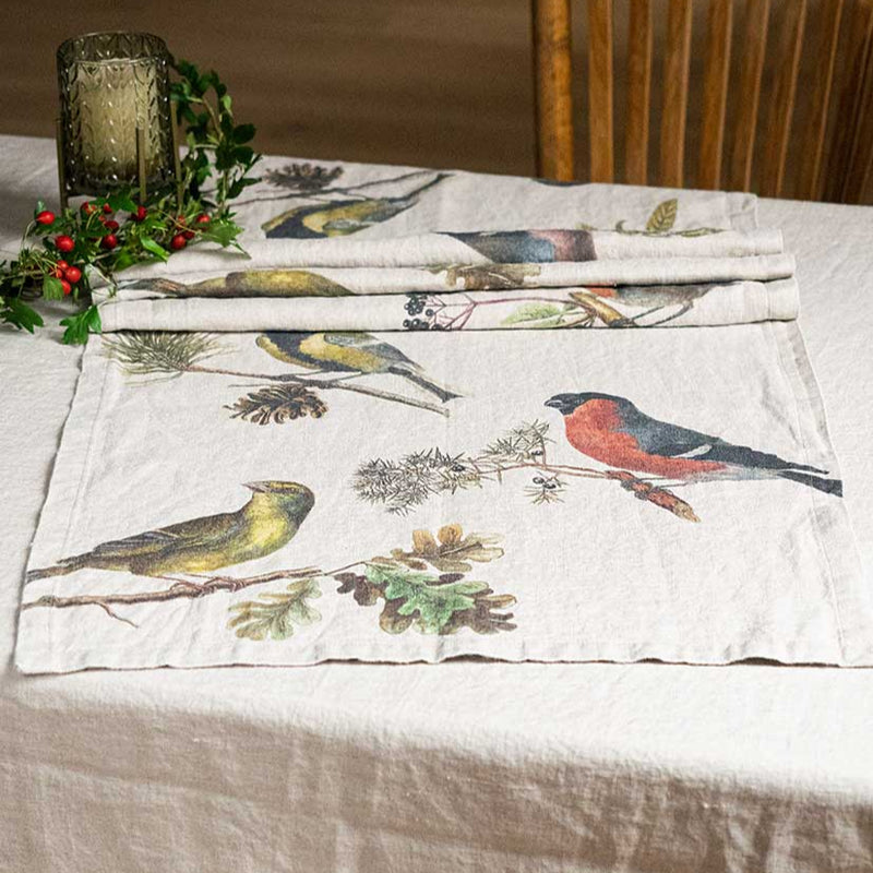 Linen Table Runner with Small Birds