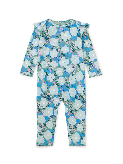 Ruffle Shoulder Baby Romper in Monet's Garden