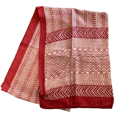 Red Block Print Silk Stole