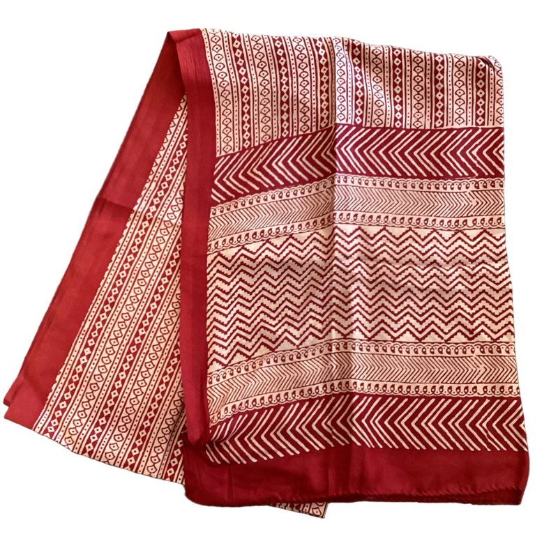 Red Block Print Silk Stole