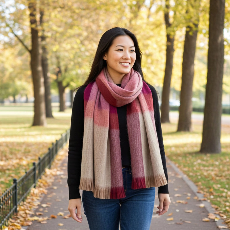 Alpaca Plaid Scarf in Sea Coral