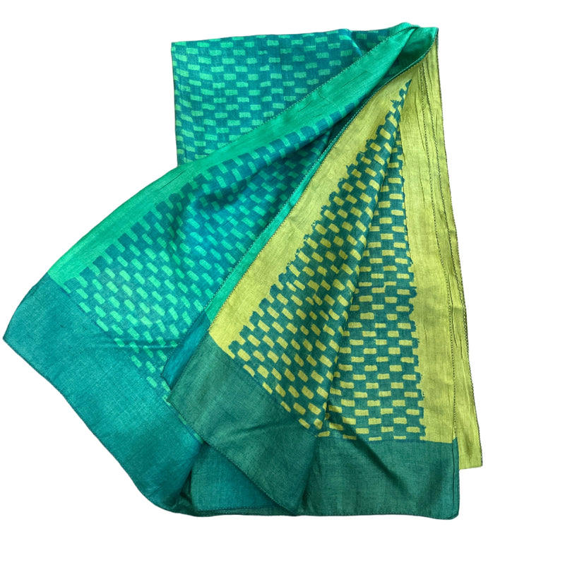 Green Block Print Silk Stole