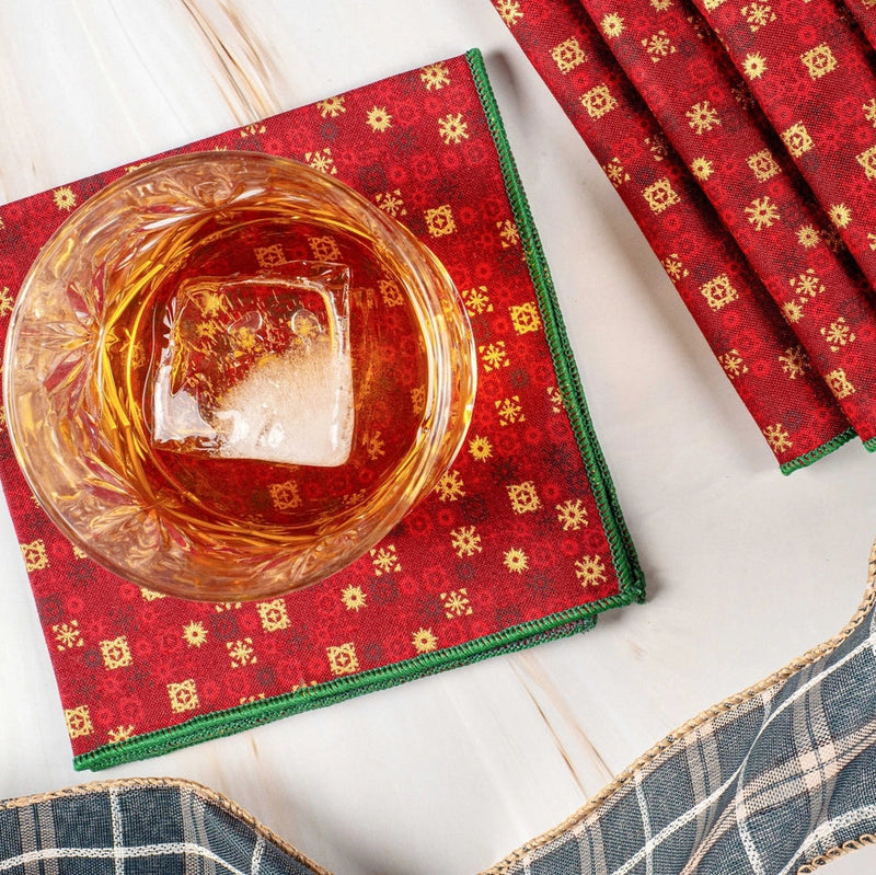 Retro Christmas Napkins in Red and Gold, set of four