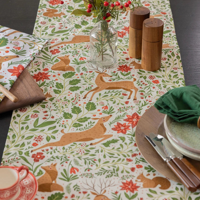 Forest Table Runner in Woodland Holiday, Ivory