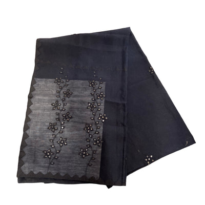 Black with Embroidery Cotton/Silk Stole