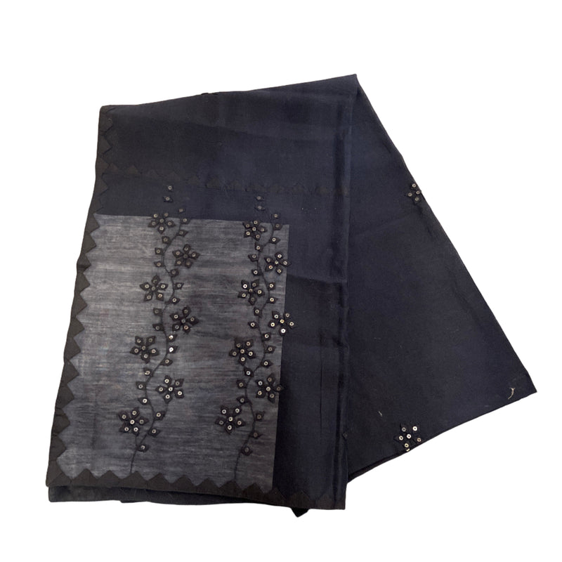 Black with Embroidery Cotton/Silk Stole