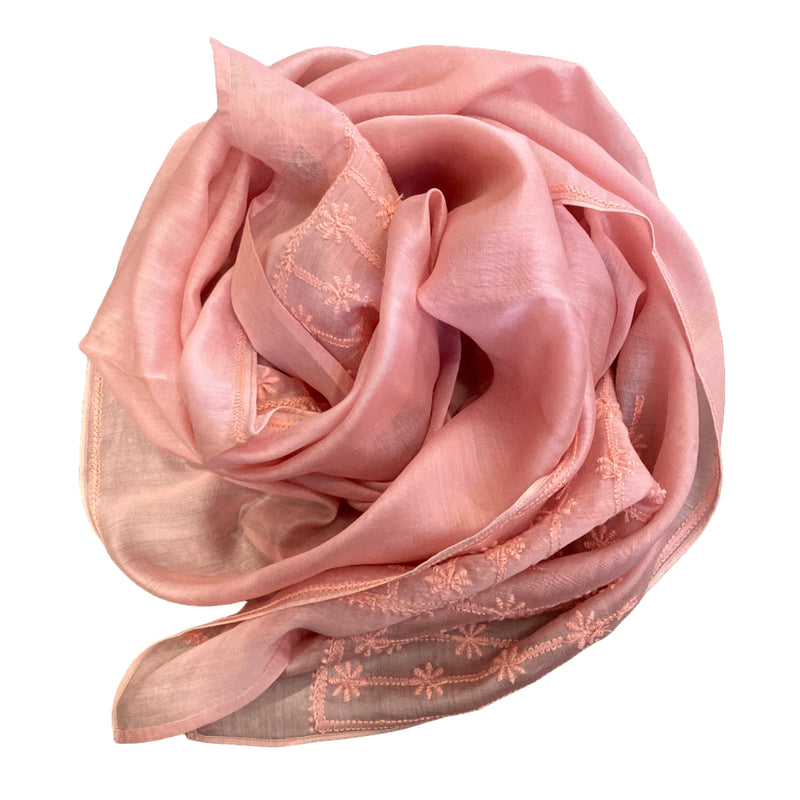 Pink with Embroidery Cotton/Silk Stole