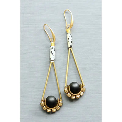 Dalmatian Jasper and Jet Glass Earrings