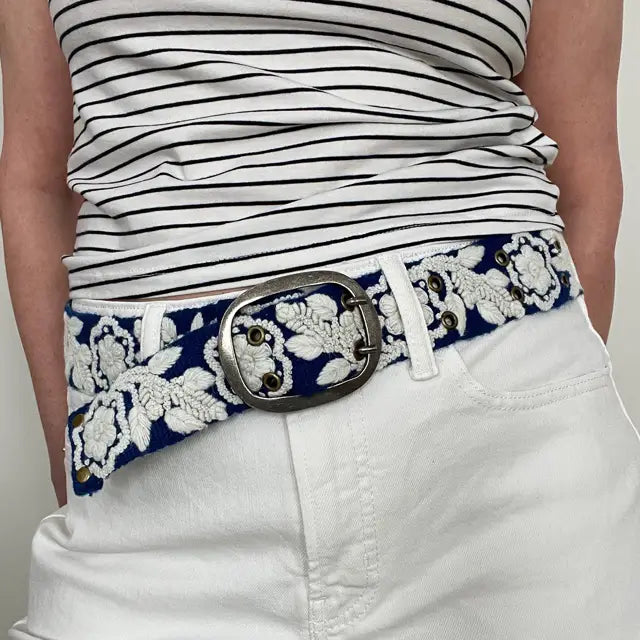 Two-Tone Embroidered Wool Belt