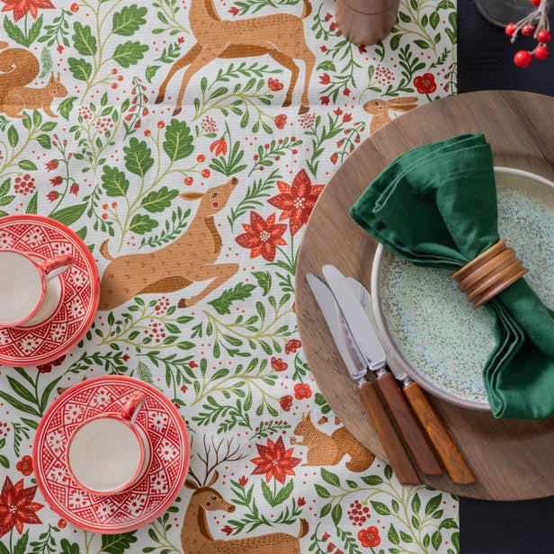 Forest Table Runner in Woodland Holiday, Ivory