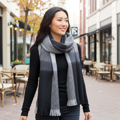 Alpaca Plaid Scarf in Steel