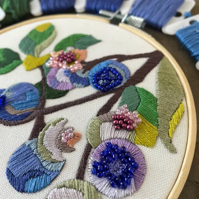 DIY Embroidery and Beadwork Kit, Blueberry Blossoms
