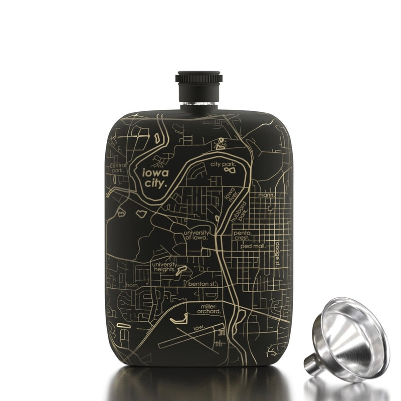 Iowa City Map Pocket Flask 6 oz