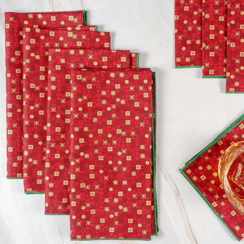 Retro Christmas Napkins in Red and Gold, set of four