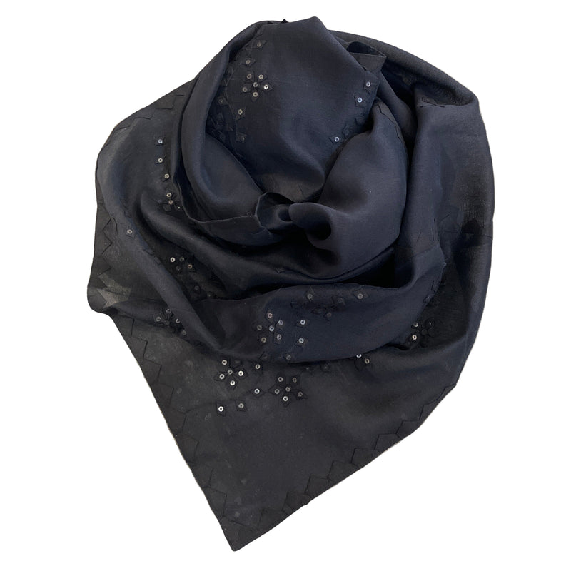Black with Embroidery Cotton/Silk Stole