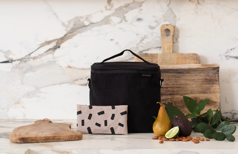 SoYoung, Black Linen Lunch Poche