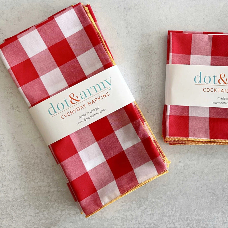 Gingham Red Check Cloth Napkins, set of four