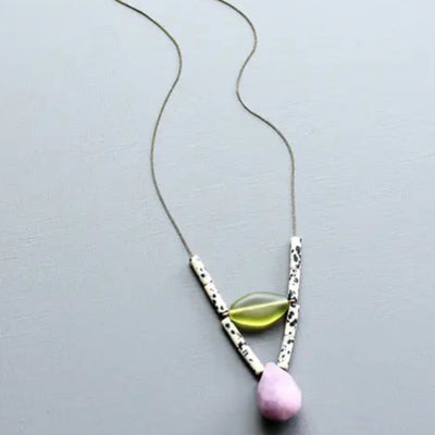 Purple and Dalmatian Jasper Geometric Necklace