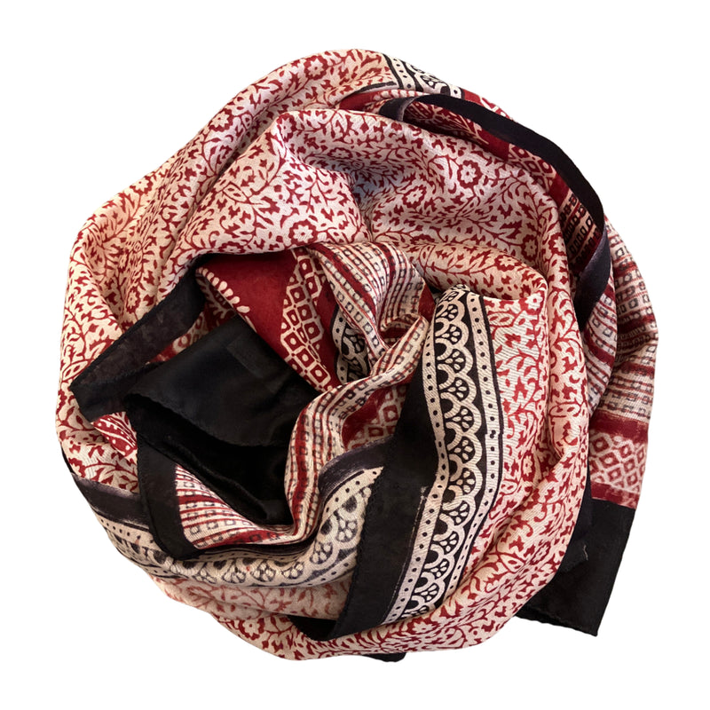 Red and Black Block Print Cotton/Silk Stole