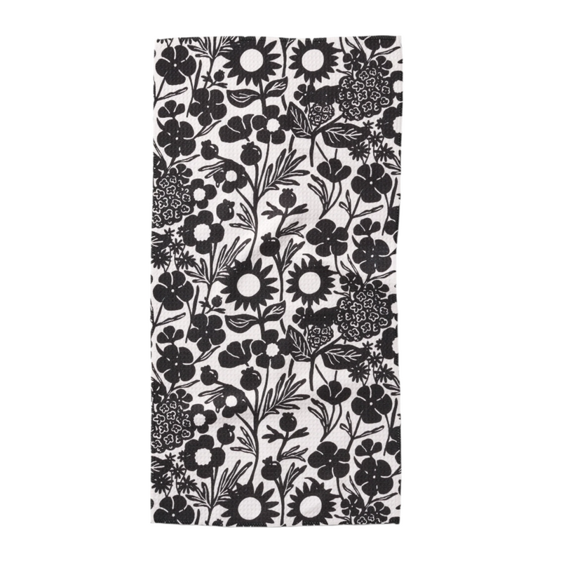Black Flower Garden Bar Towel