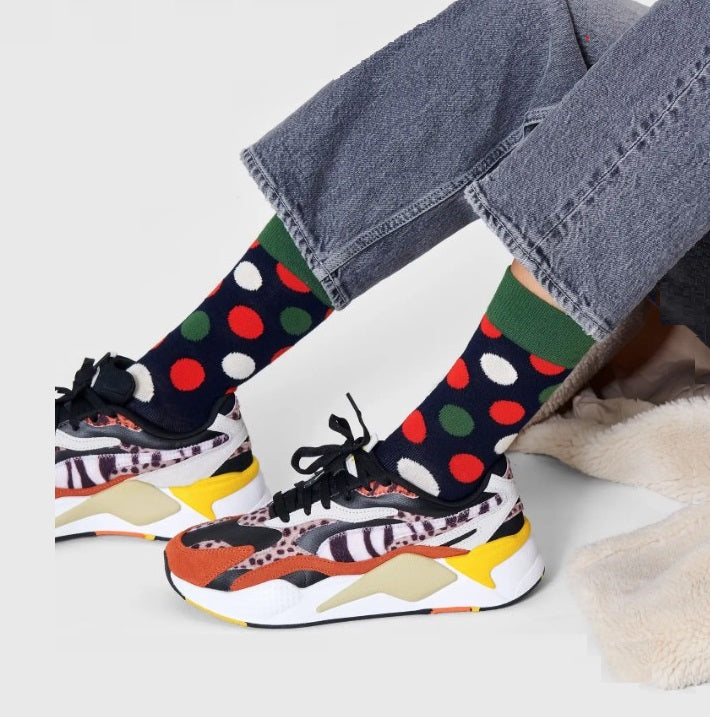 Big Dot Sock in Navy, Dark Green, Red, and White