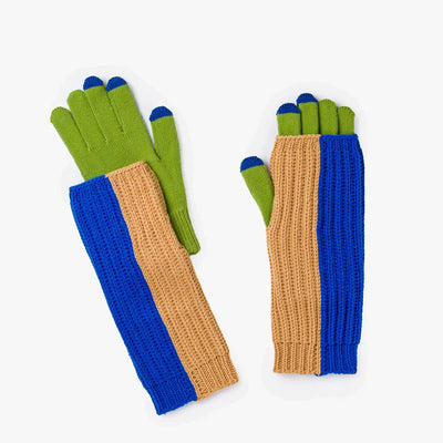 Colorblock 2-in-1 Gloves in Cobalt + Green