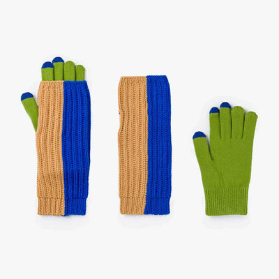 Colorblock 2-in-1 Gloves in Cobalt + Green
