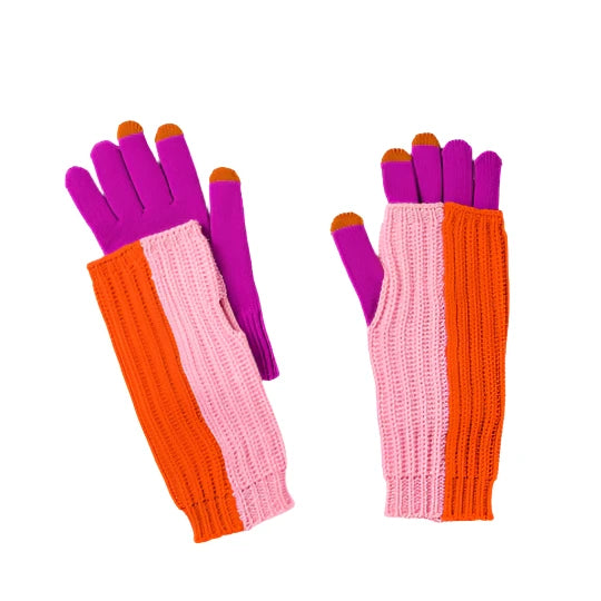 Colorblock 2-in-1 Gloves in Pinks