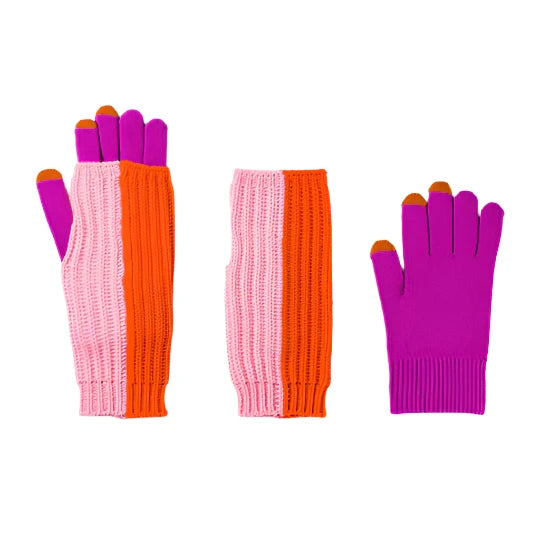 Colorblock 2-in-1 Gloves in Pinks