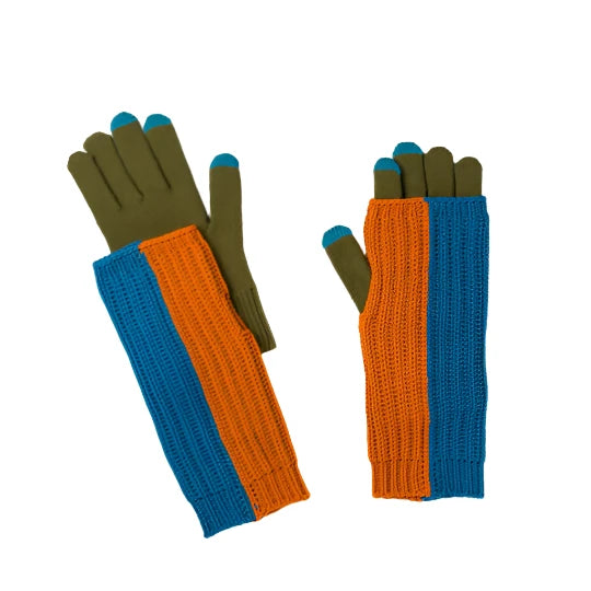 Chunky Colorblock 2-in-1 Gloves in Teal + Orange