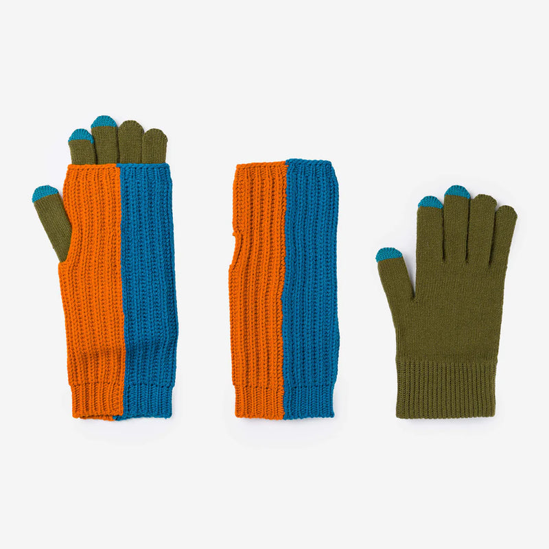 Chunky Colorblock 2-in-1 Gloves in Teal + Orange