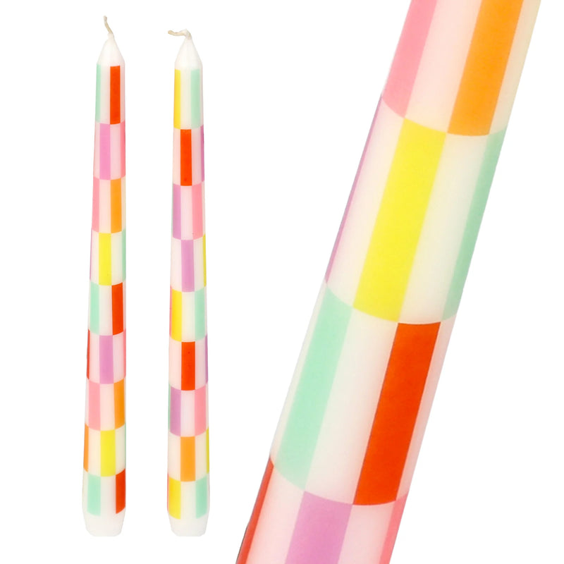 Multi Colored Check Taper Dinner Candles- 2 pack