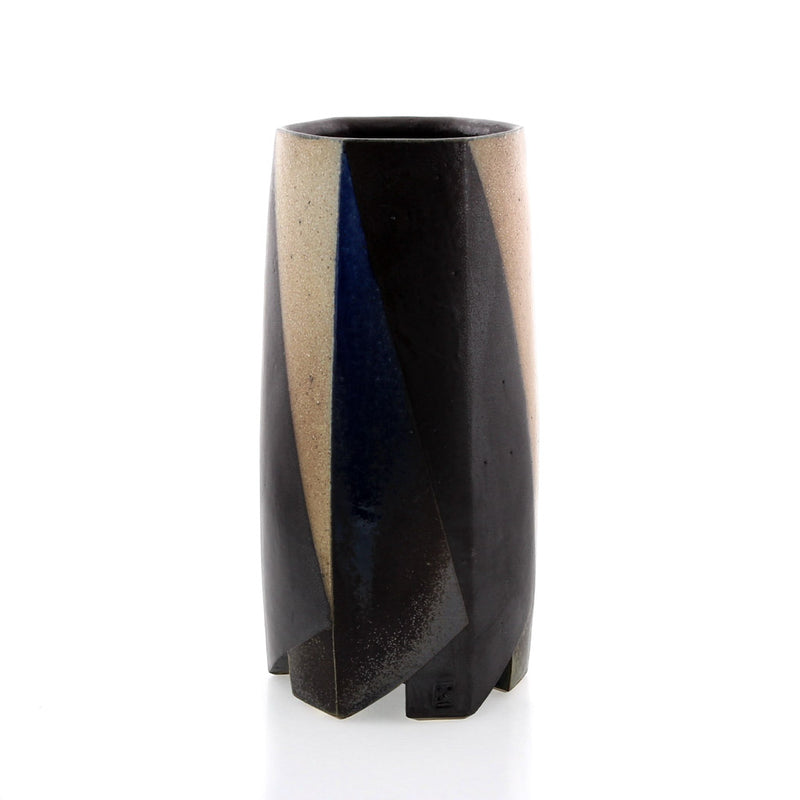 Diagonal Window Large Vase, Black with Blue