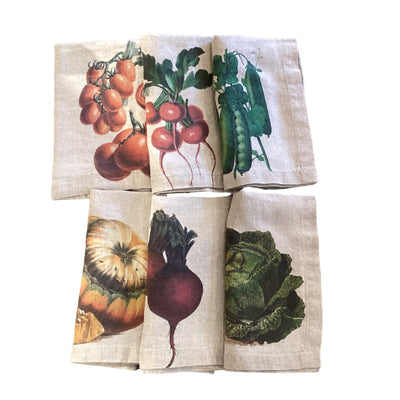 Linen Napkin Set with Farm Vegetables