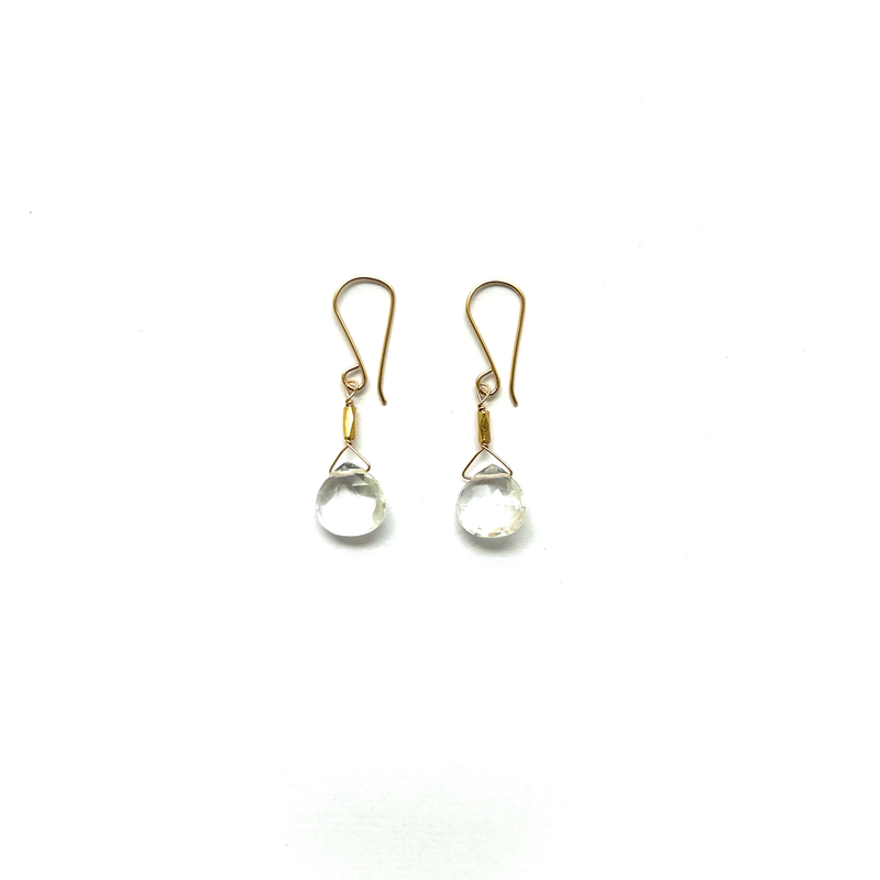 Drop Quartz and Gold Earrings