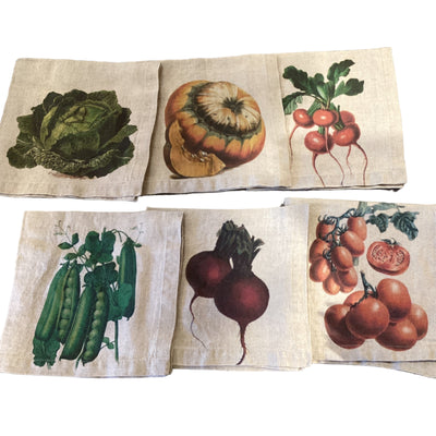 Linen Napkin Set with Farm Vegetables